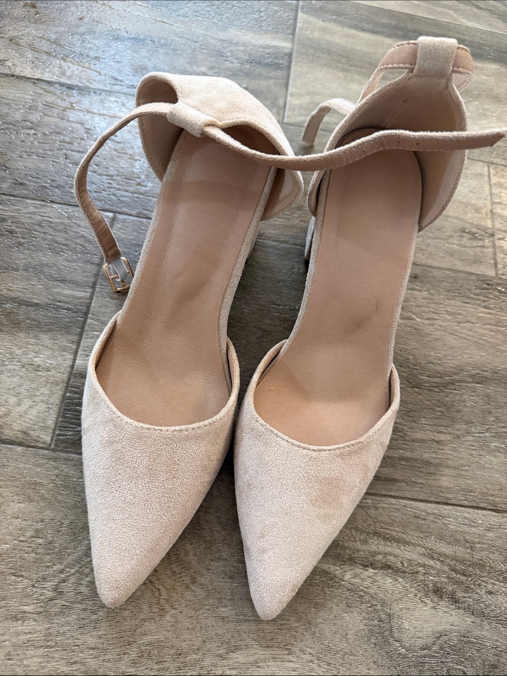 Women's Pointed Toe Ankle Strap Heels in Blush